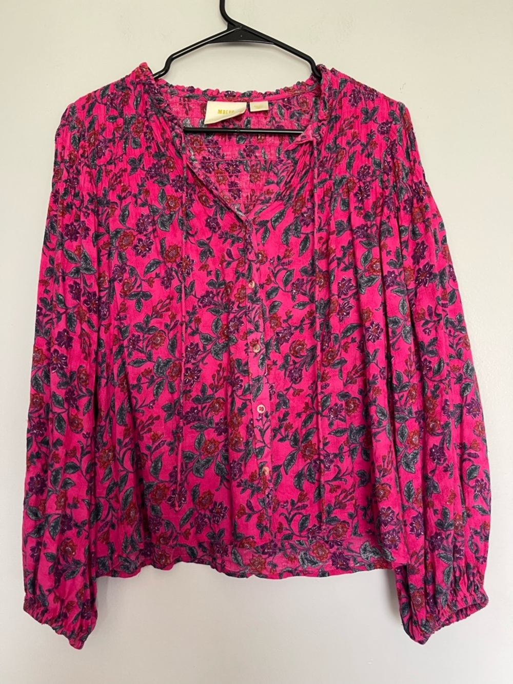 Anthropologie Hot Pink Floral Button-Front Blouse